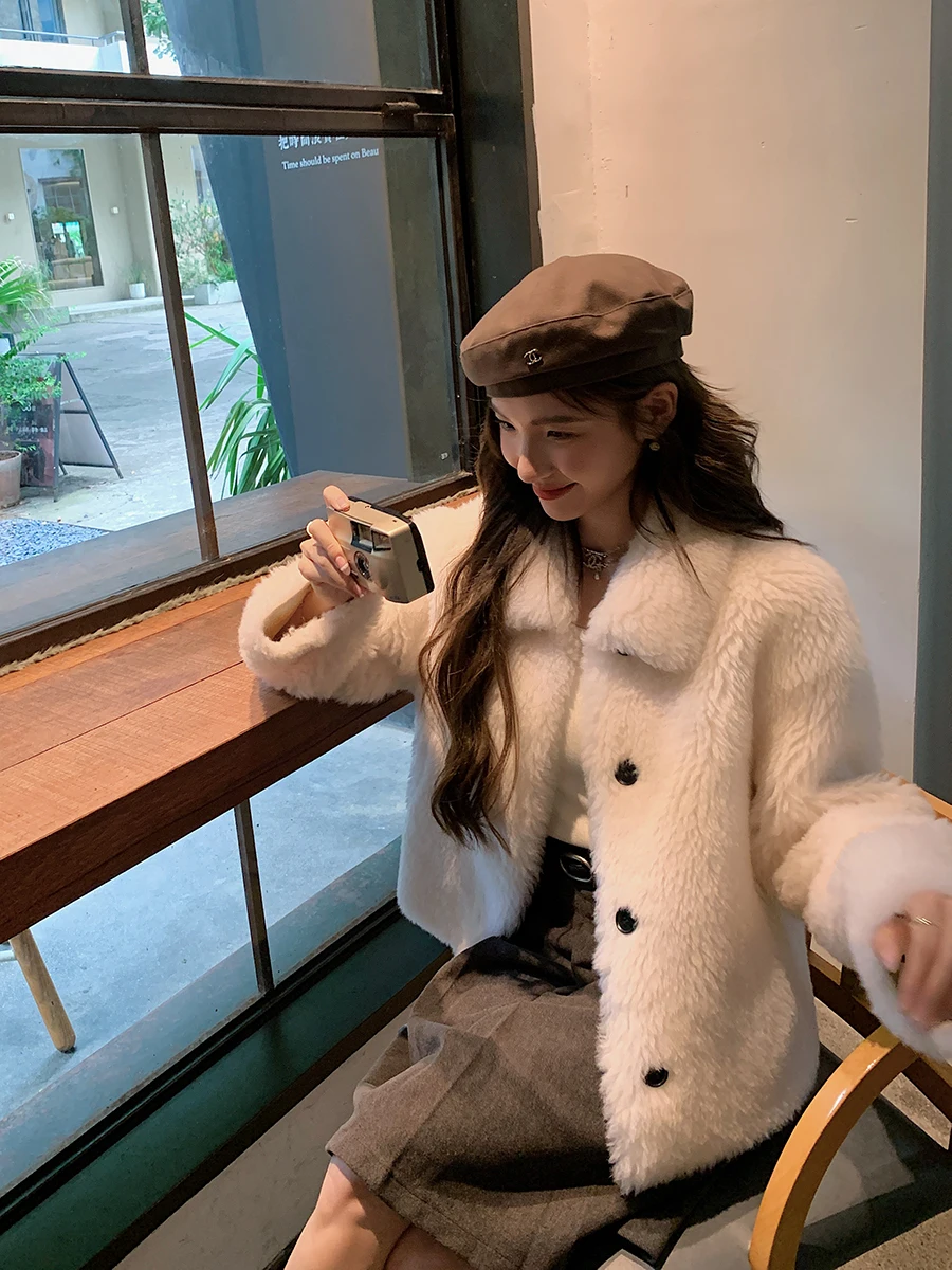 レディース オート ウール シープスキン フェイス ジャケット コート 2025 新作 スタイリッシュ レザー＆ファーコート カジュアル アウターウェア コート