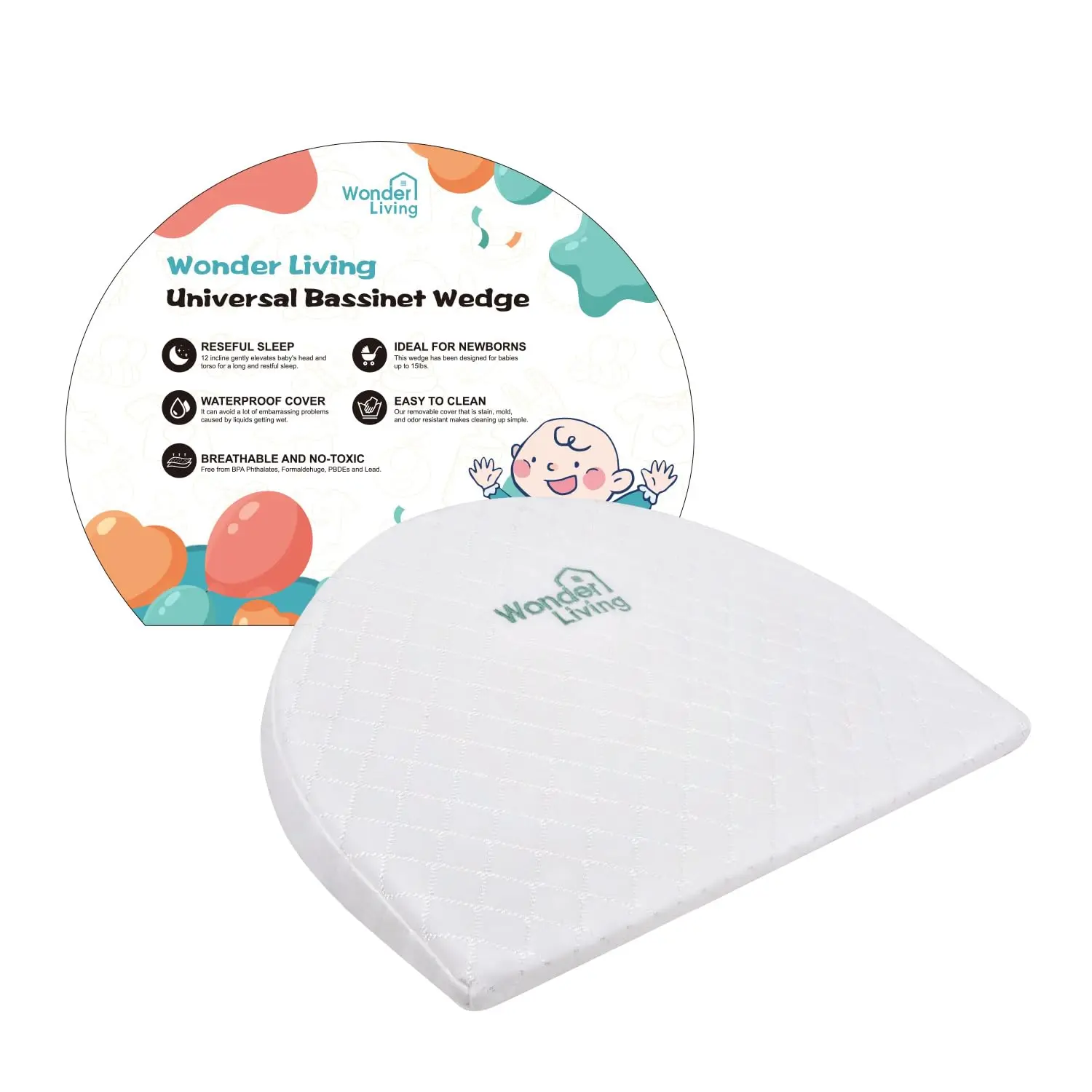 

Newborn Wedge Pillow for Incline Sleep, Waterproof with Removable Cover, 15x12x2.6 inches