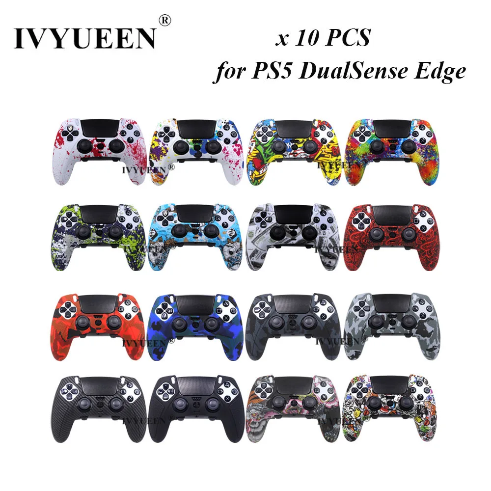 IVYUEEN 10 PCS Water Transform Printing Protective Skin Silicone Case for PlayStation 5 PS5 DualSense Edge Controller Cover