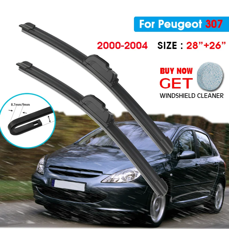 

Car Wiper Blade For Peugeot 307 28"+26" 2000-2004 Auto Windscreen Windshield Wipers Blades Window Wash Fit U Hook Arm
