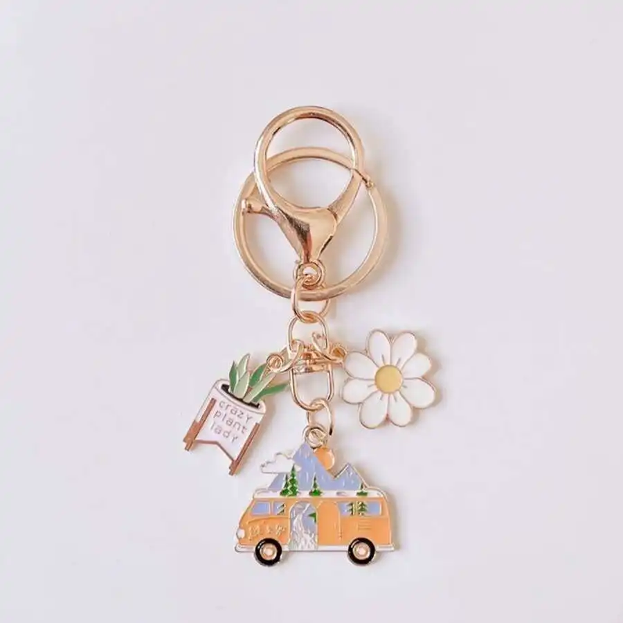 

Unisex graffiti pendant with countryside green plant moon daisy charm for keychain backpack bag decor gifts teens women students
