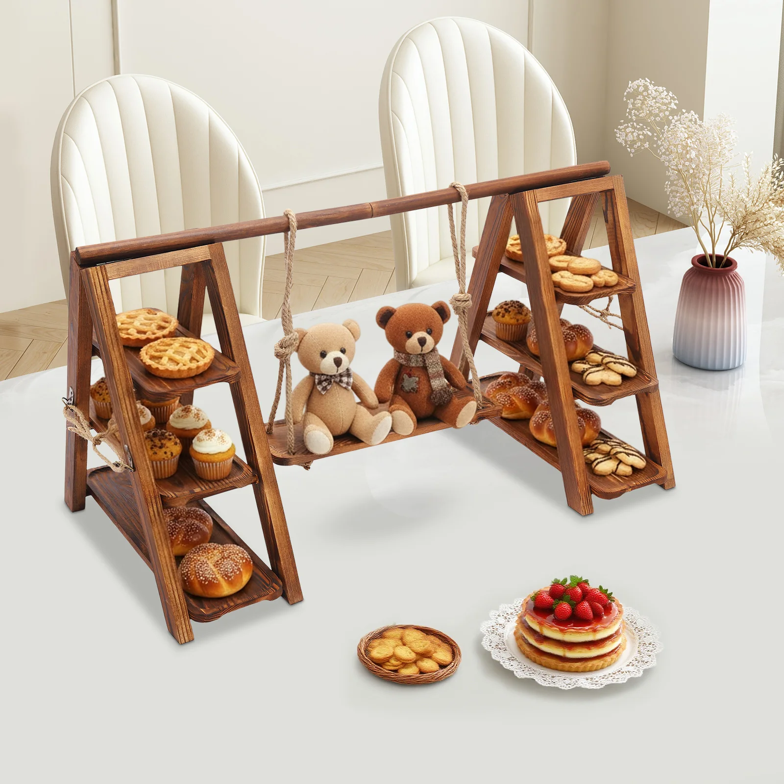 

Wooden Dessert Tray 3 Tiers Ensures Corrosion Resistance For Weddings, Anniversaries, Birthday Parties, Baby Showers