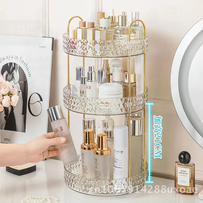 

Rotating Desktop Makeup Storage Box Multi-Layer Shelf Lipstick Skin Care Products Organizer Plastic Dresser for Bathroom Kitchen