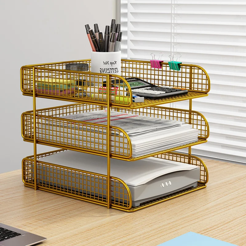

Metal Multi-Layer File Organizer Office Desktop Document Storage Shelf Bookstand Stationery Holder for Home or Office - FYMR