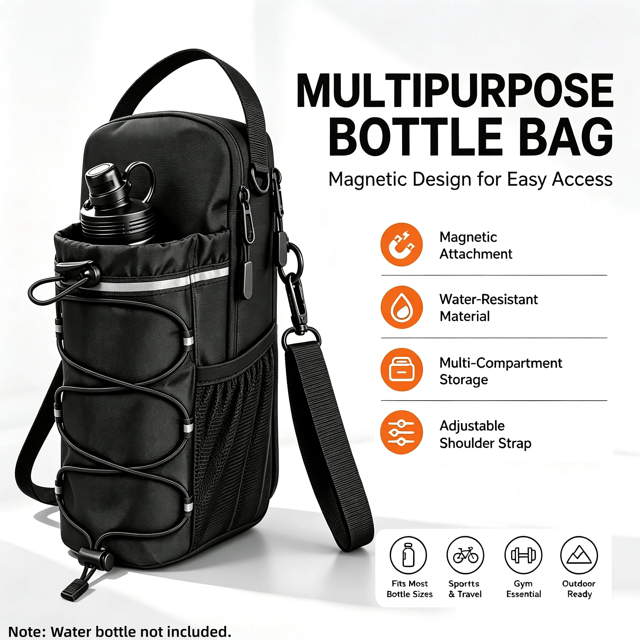 Large Capacity Magnetic Hydration Carrier Pouch with Reflective Strip Phone Pocket for Gym Cycling Outdoor Sports