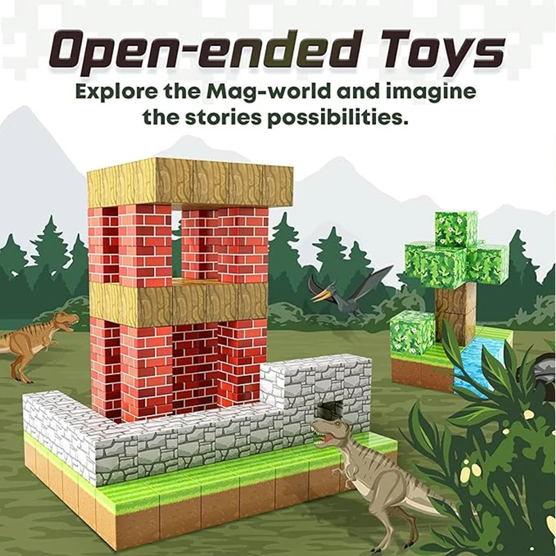 100 sztuk klocków magnetycznych-Build Mine Magnet World Set dla chłopców i dziewcząt w wieku 3+, zabawki sensoryczne dla małych dzieci prezenty zabawki budowlane