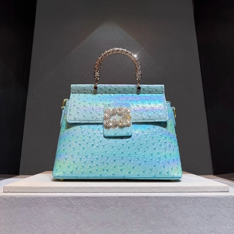 Luxury Brand Diamond Handbag 2025 New Bag Handbag Real Leather Bag Shoulder Crossbody Bag Ostrich Pattern for Women