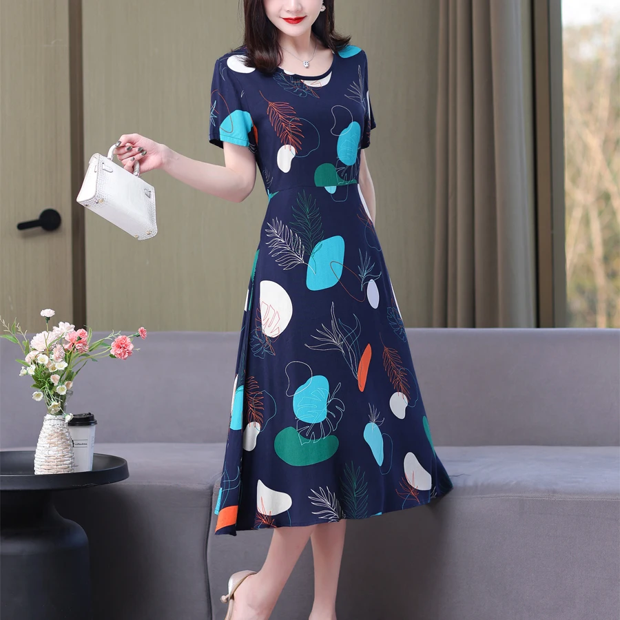 New women print dresses vintage short sleeve cotton Large Size Cute Refined Noble Trend Summer Dress