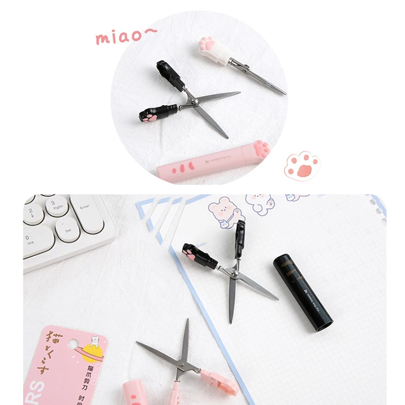 Imagem -05 - Multifuncional Mão Tesoura Mini Portátil Kawaii Cat Paw Art Scissors Papelaria Escola Novidade Bonito 1pc Aço Inoxidável