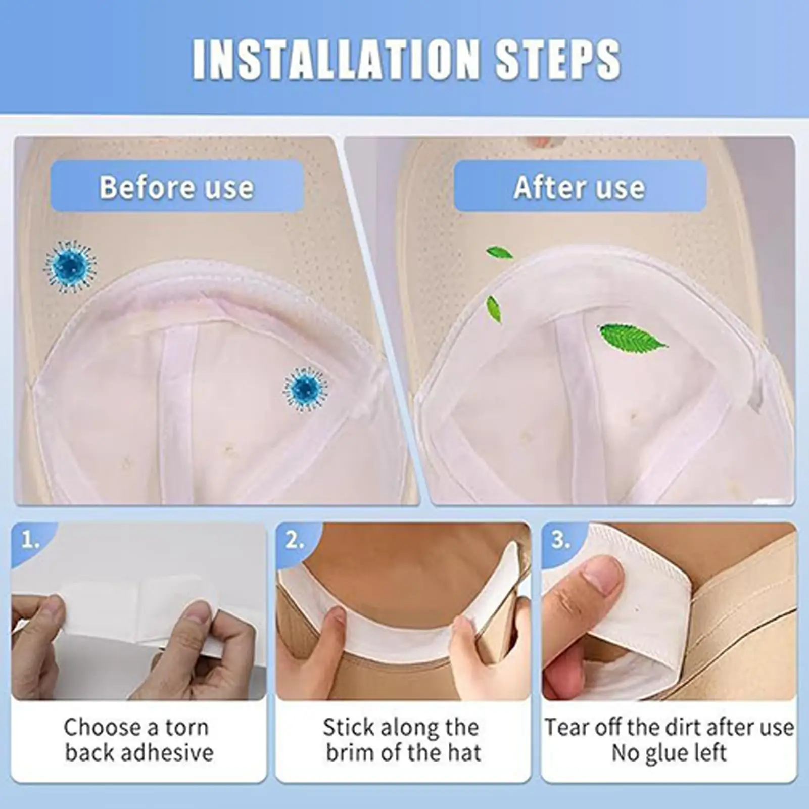 Sweat Guard For Hats 100 Pieces Absorbing Pad Hat Insert Pad Protector For Gardening Picnics Camping Trips Hiking Trails Yoga