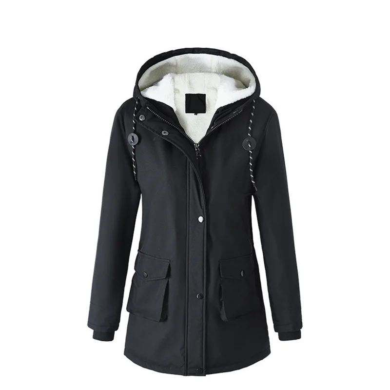 2026 Outdoor Sports Winter Parkas Women's Berber Fleece-padded Jacket Hooded Coats Oversize Loose Windproof Rainproof Outerwear