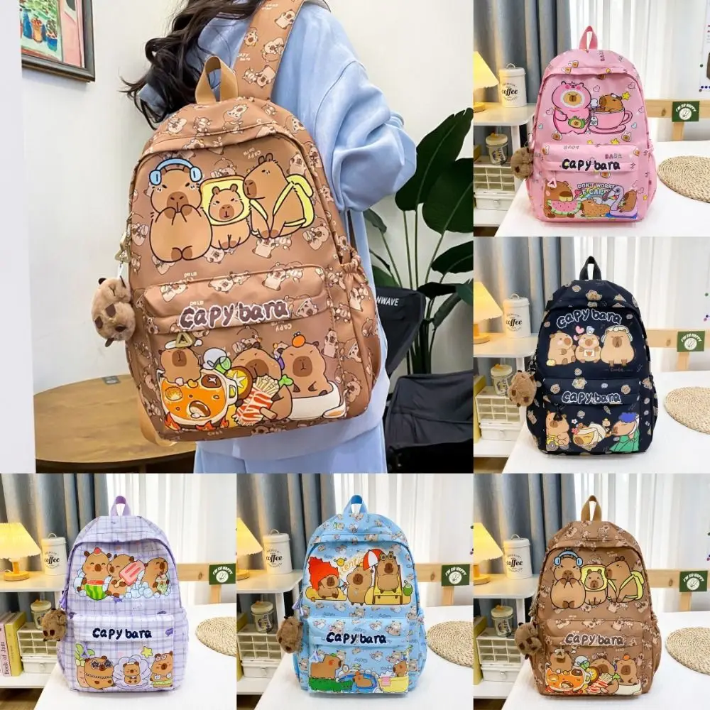 Cute Large Capacity Capybara Backpack Breathable Ultra-light Student Schoolbag Cartoon Nylon Book Bag