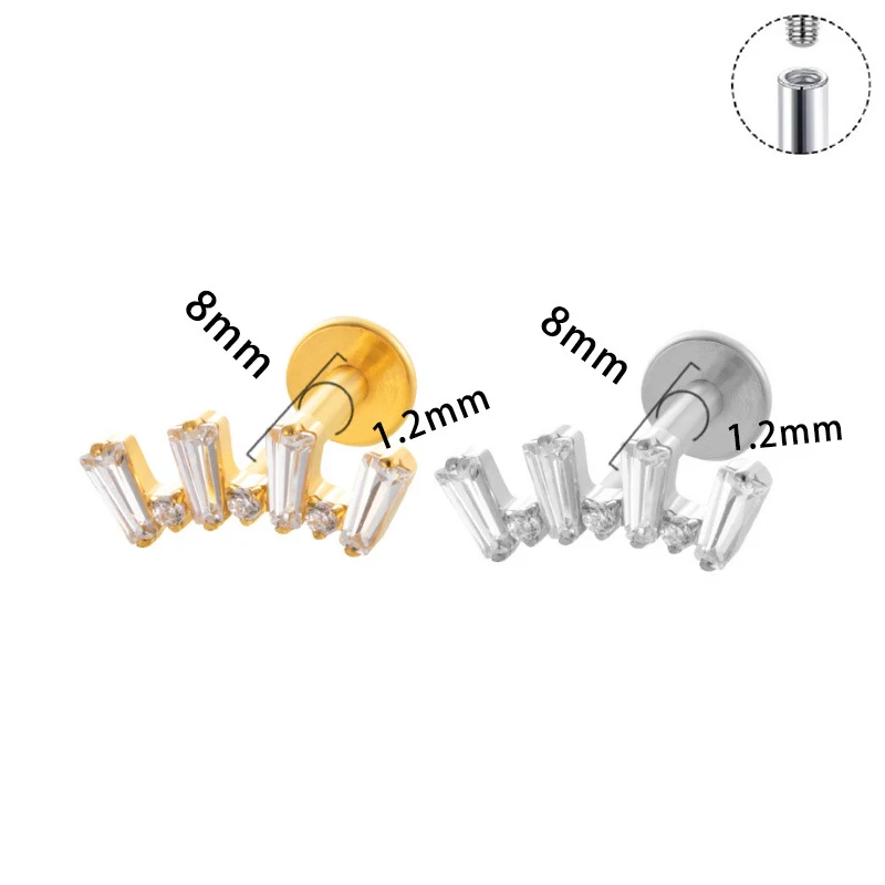 1PC G23 titane Piercing lèvres goujons fil interne oreille Stud Labret CZ pendentif Cartilage Tragus FlatBack Lobe Piercing bijoux