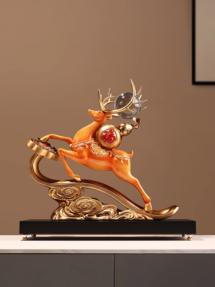 

New Chinese style crystal ball gourd deer statue home high-end living room TV cabinet wine cabinet decoration housewarming gift