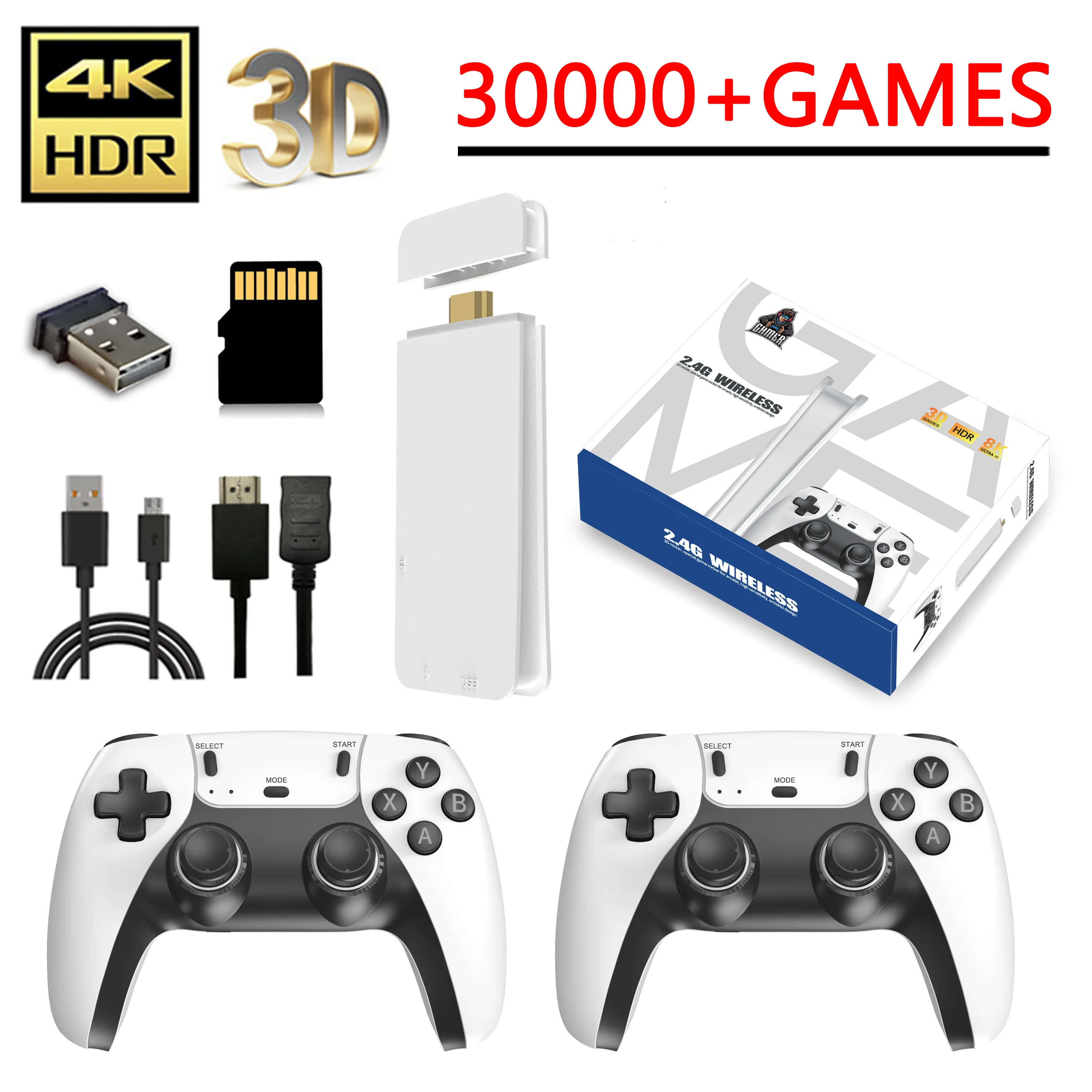 4K Pro Game Stick 64G 30000  Video Game Console 2.4G Double Wireless Controller 4K Retro Game TV Stick Retro Classic Games