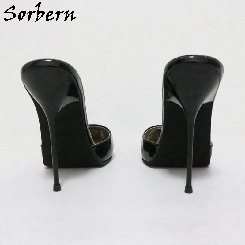 Sorbern Sexy 12Cm High Heel Women Mules Pointed Toe Slip On Female Shoes Steel Stilettos Sissy Boy Crossdresser Shoes Custom