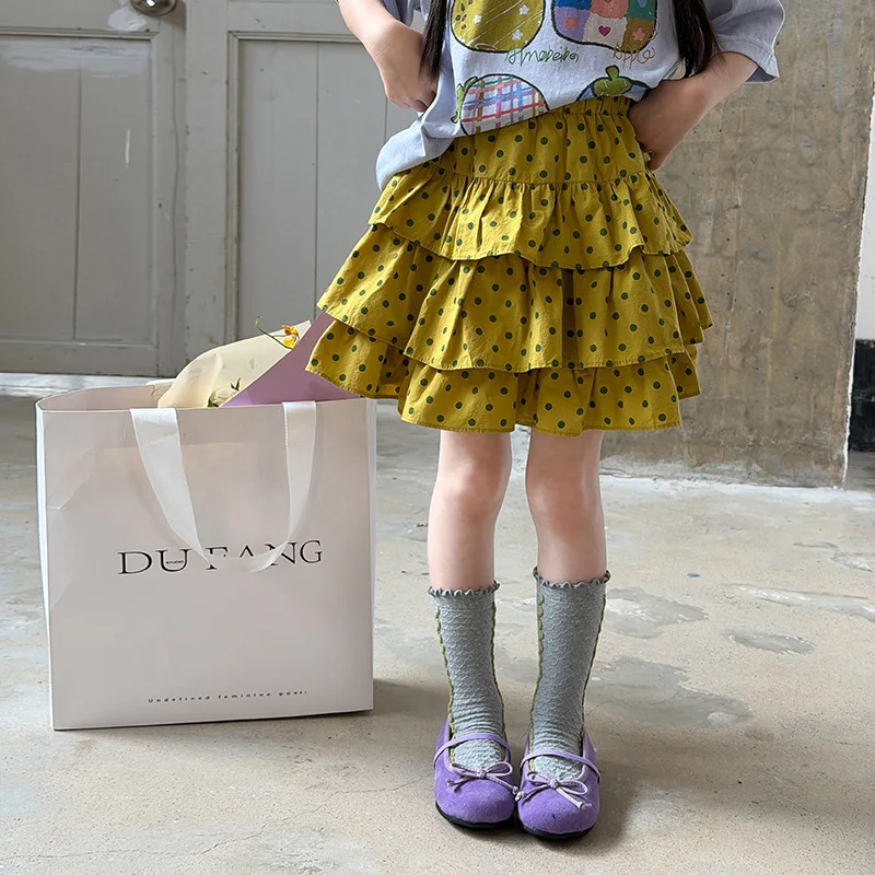 Girls Summer Energetic Sweetheart Short Skirt Vintage Polka Dot Skirt Cute Layered Cake Skirt