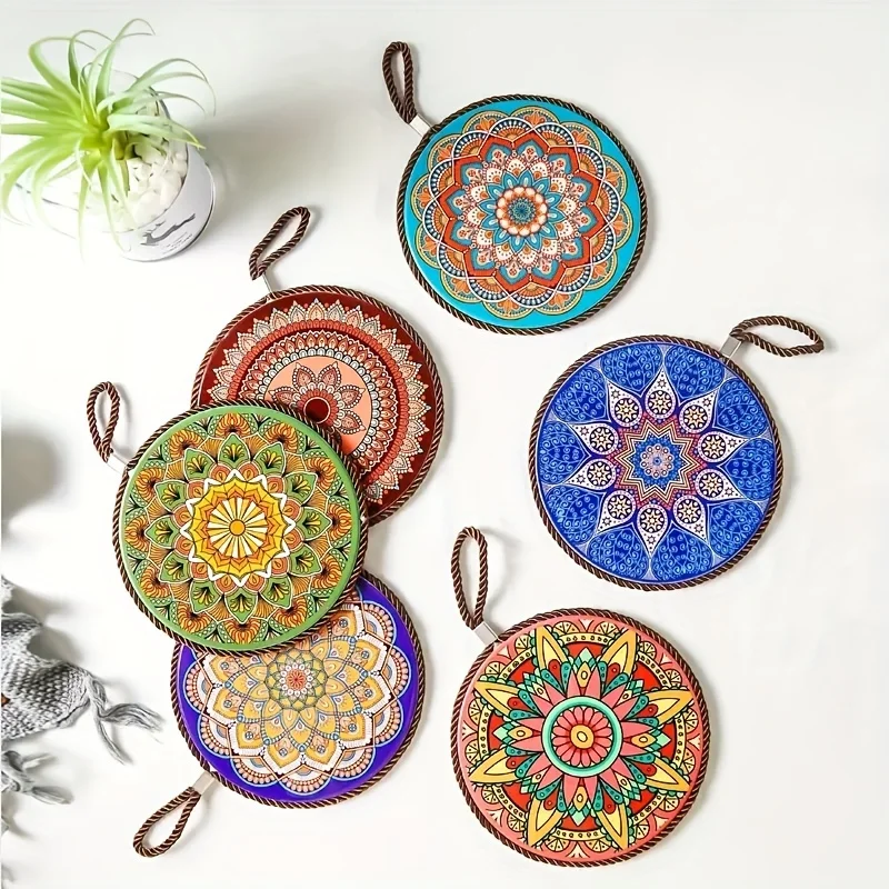 Ceramic Insulation Pad,Ceramic Aurface and Cork Bottom Construction With Hanging Rope Suitable For Serving Plates, Cups, Pans