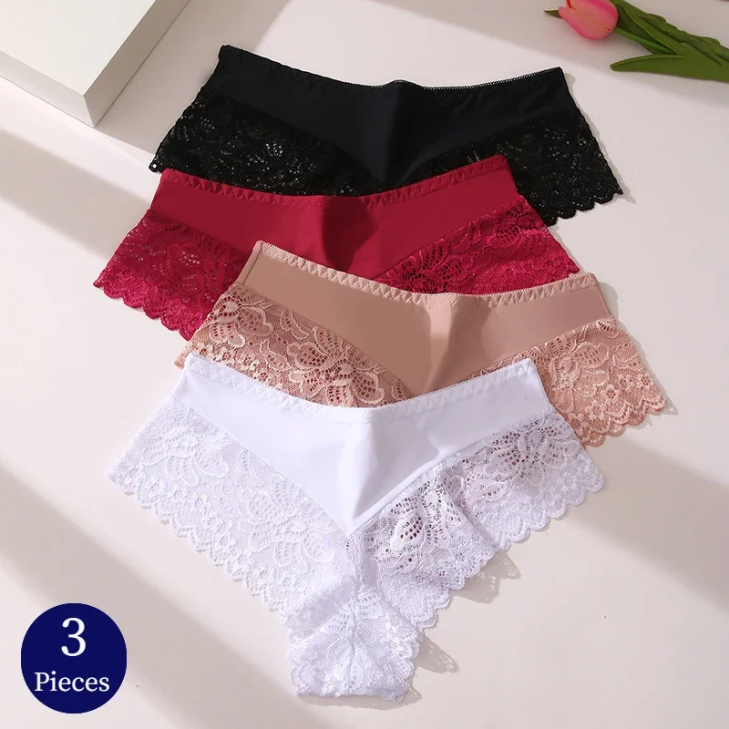 

BZEL 3PCS/Set Women's Panties Sexy Lace Underwear Woman Fashion Briefs Breathable Lingerie Soft Comfortable Panty Hot Underpants