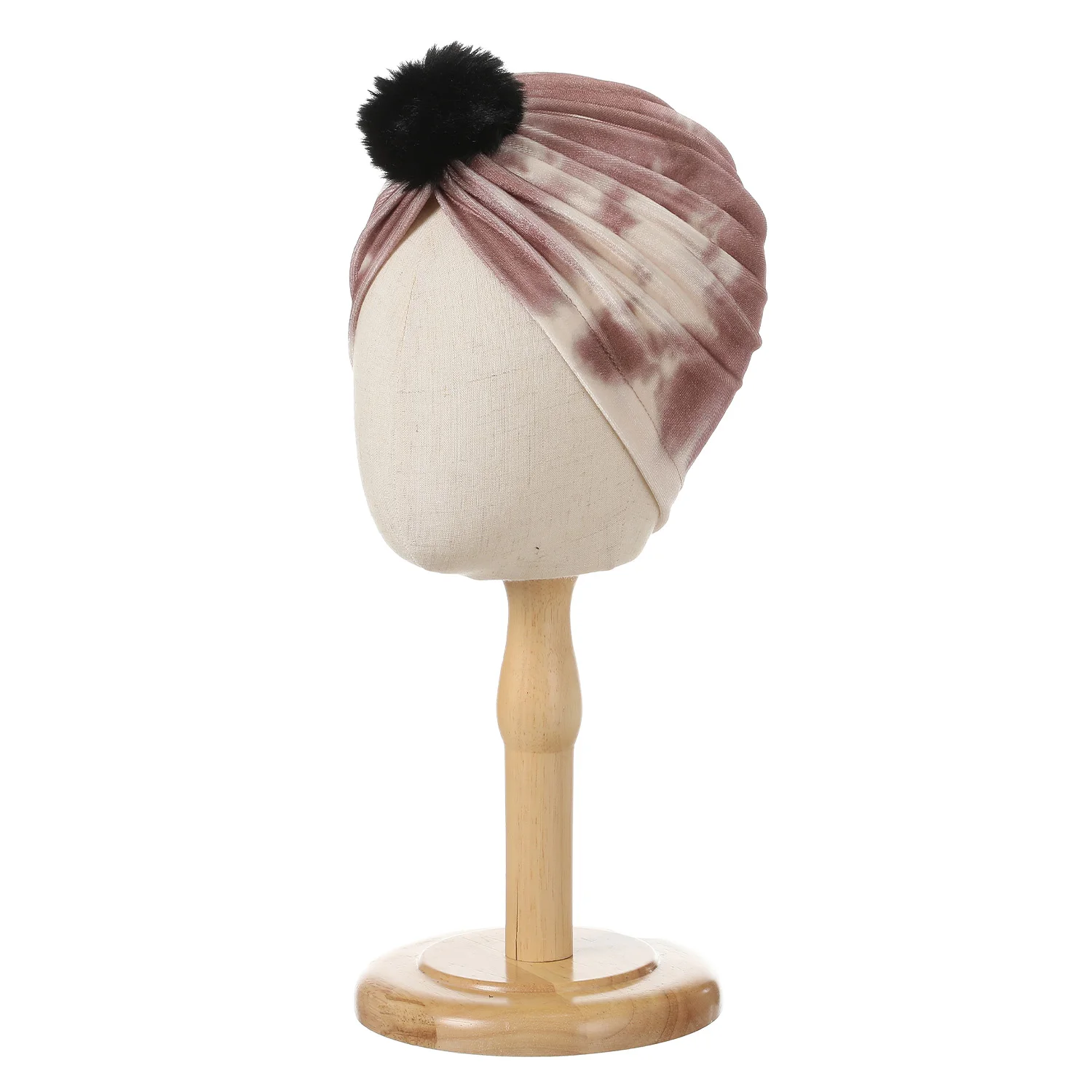 2024 Winter neue Velet Turban Hut Wolle Ball Dekoration Kopf bedeckung Indien muslimische Motorhaube Kappe Damen Kopftuch Kopf wickel Haar abdeckung – Detail 9