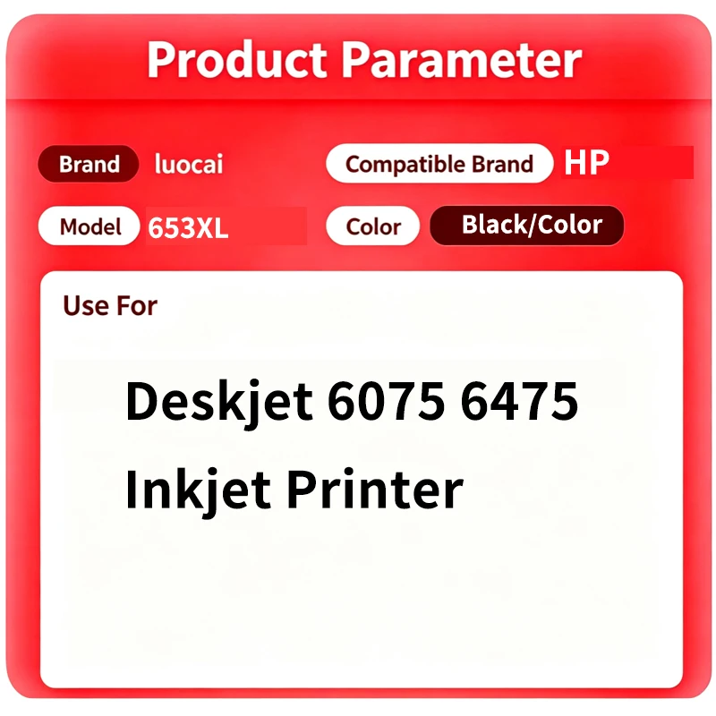 2 PCS/1 SET Black/Color For HP653XL 653 XL 653XL For HP653 Ink Cartridge Compatible for HP Deskjet 6075 6475 Inkjet Printers