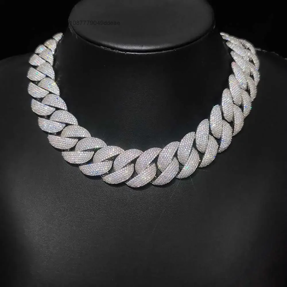24mm NUOYA VVS Moissanite Cuban Link Chain Necklace Fine Jewelry 925 Sterling Silver Fully Ice Out Cuban Link Chain for Women..