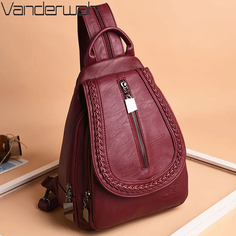 Multifunction Chest Shoulder Bag Female Backpack Luxury Back Pack Women Bagpack Woven Leather Backpack For Teenage Girls Sac