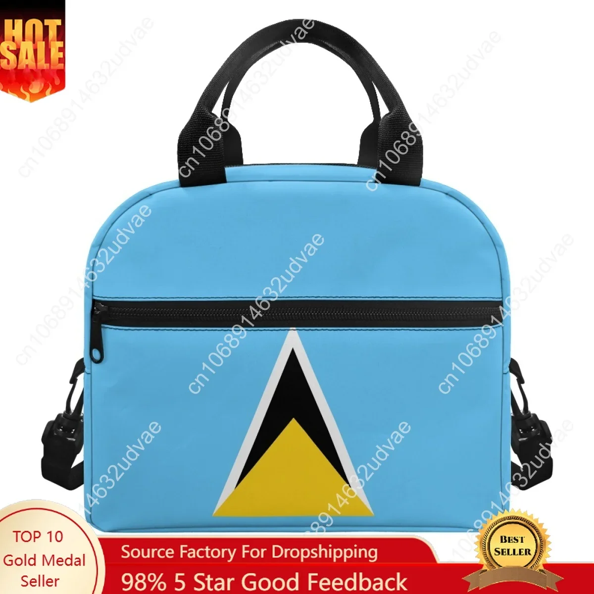 Saint Lucia Country Flag Pattern Girls Boys Lunch Cooler Bag Material Double Layer Dirt-resistant Sufficient Capacity Handbag