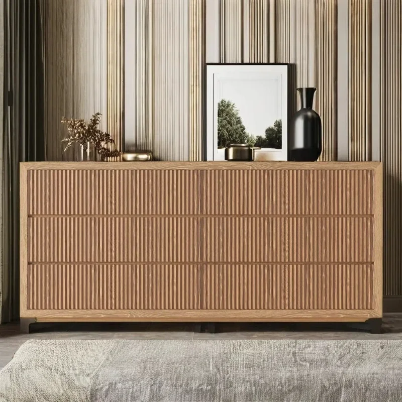 Modern Groove 6 Drawer High Dresser, Living Room Beauty Salon Multifunctional, Luxury Solid Wood Furniture Home Bedroom