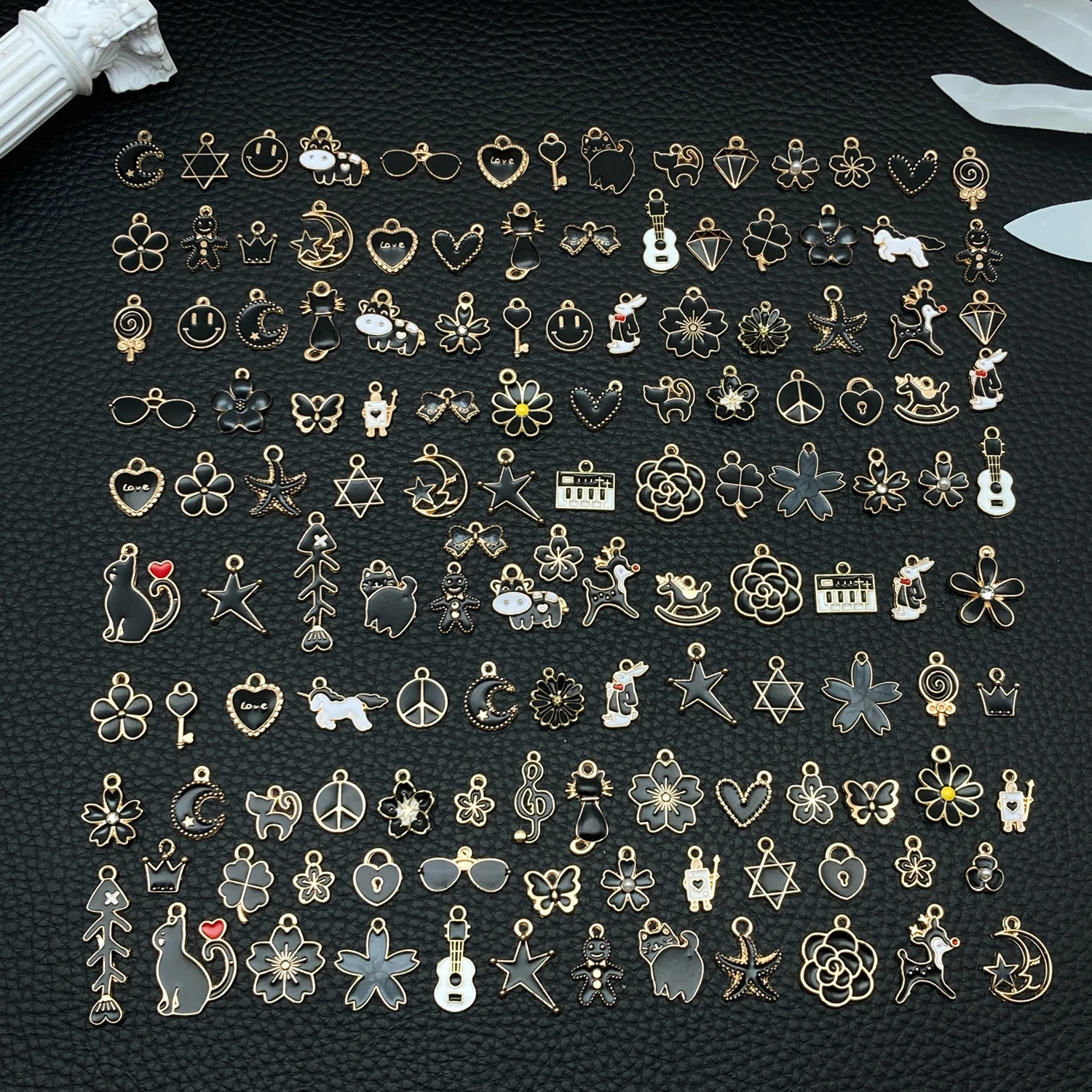 Mixed Black Gold Enamel Charms Bulk for DIY Jewellery Making