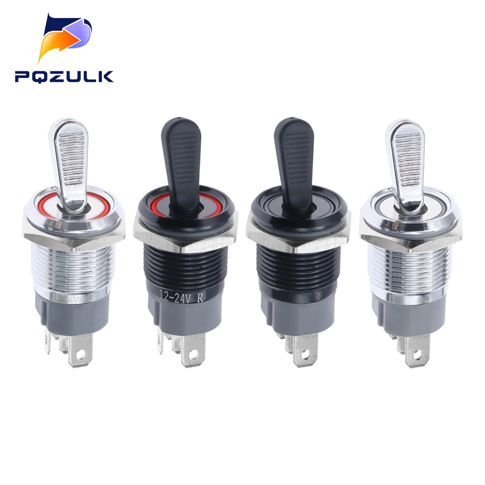 16MM Self-locking ON-OFF Slide Power High Current Metal Toggle Switch Waterproof Push Button 2 Positions 1NO1NC Illuminated Led