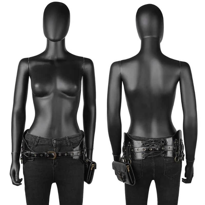 

Steampunk PU leather women's bag, outdoor mobile phone retro waist fanny pack.