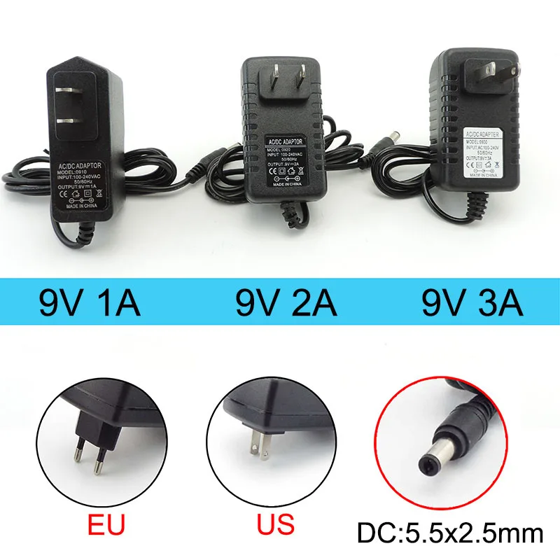 AC 110V 220V to DC 9V 1A 2A 3A 9V2A Power Supply Adapter Converter Charger EU US plug 1000ma 2000ma for cctv camera Router B4