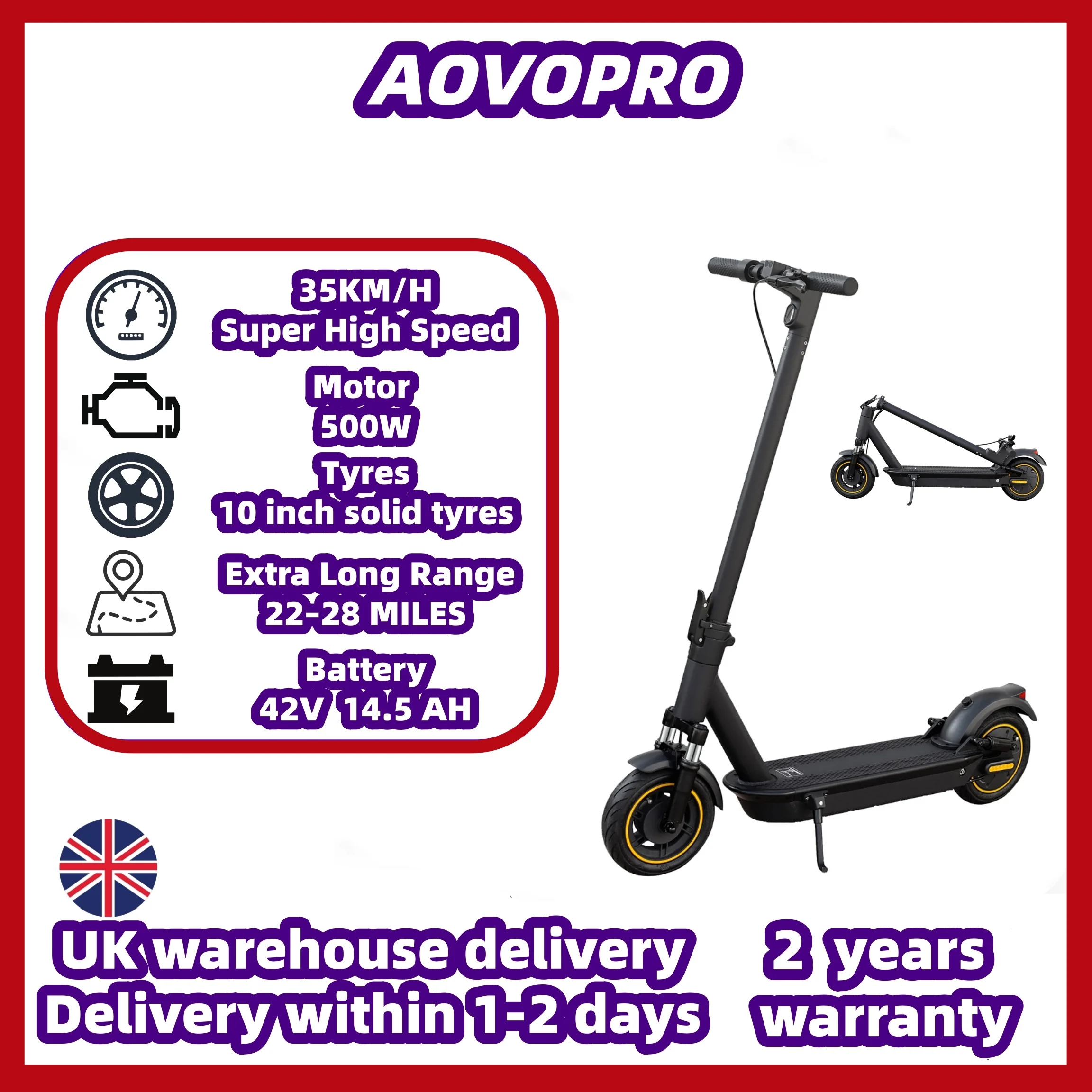 AOVOPRO Electric Scooter 500W/1000W Power Maximum Speed: 22 miles per hour Adult Model Range: 28 miles Foldable Electric Scooter