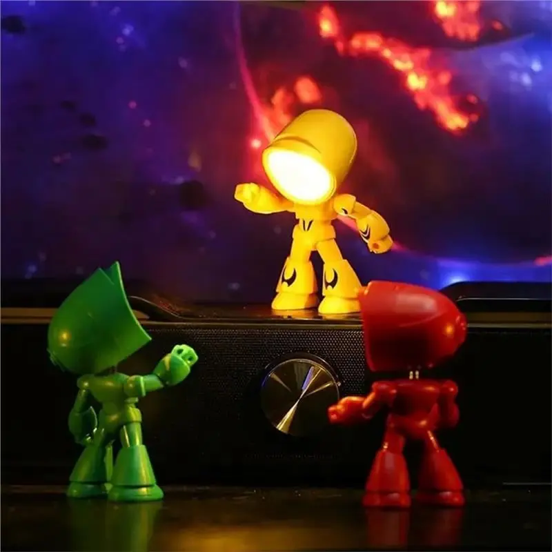 AB08-Mini Robots LED Night Lamp For Boy Girls Bedroom Home Decorations Cartoon Cute Robot Light Lonely Robot C