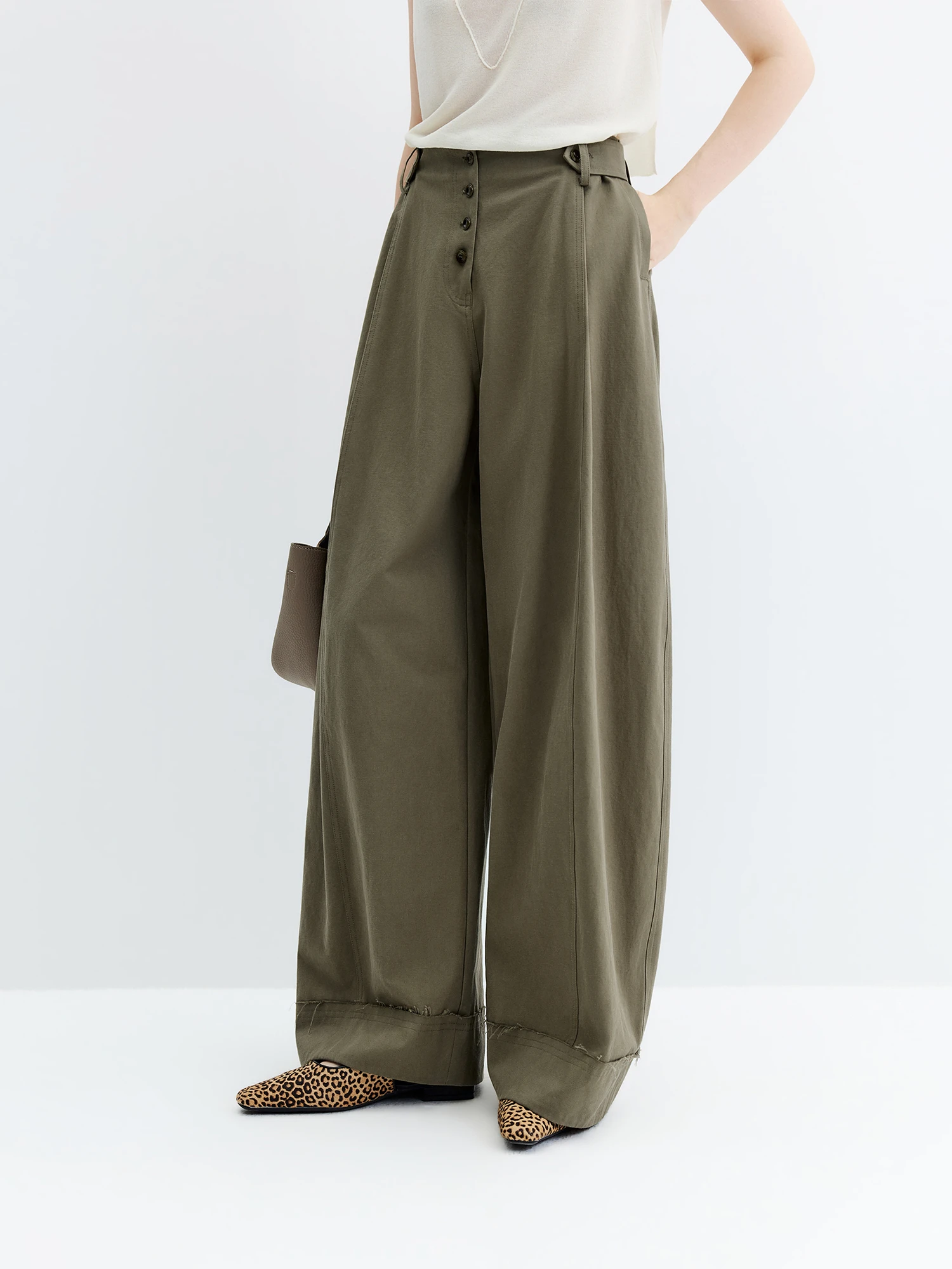 FSLE Women's Autumn 2026 New Style Washed Distressed Retro High-Waisted Wide-Leg Pants women Pure Cotton Curved Blade Pants