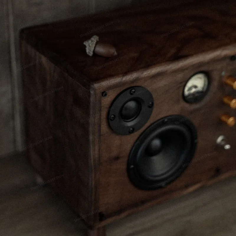 For Black Walnut Solid Wood Handmade Retro Desktop Bluetooth Speaker HIFI Sound Quality Subwoofer Treble Sound Quality Bookshelf