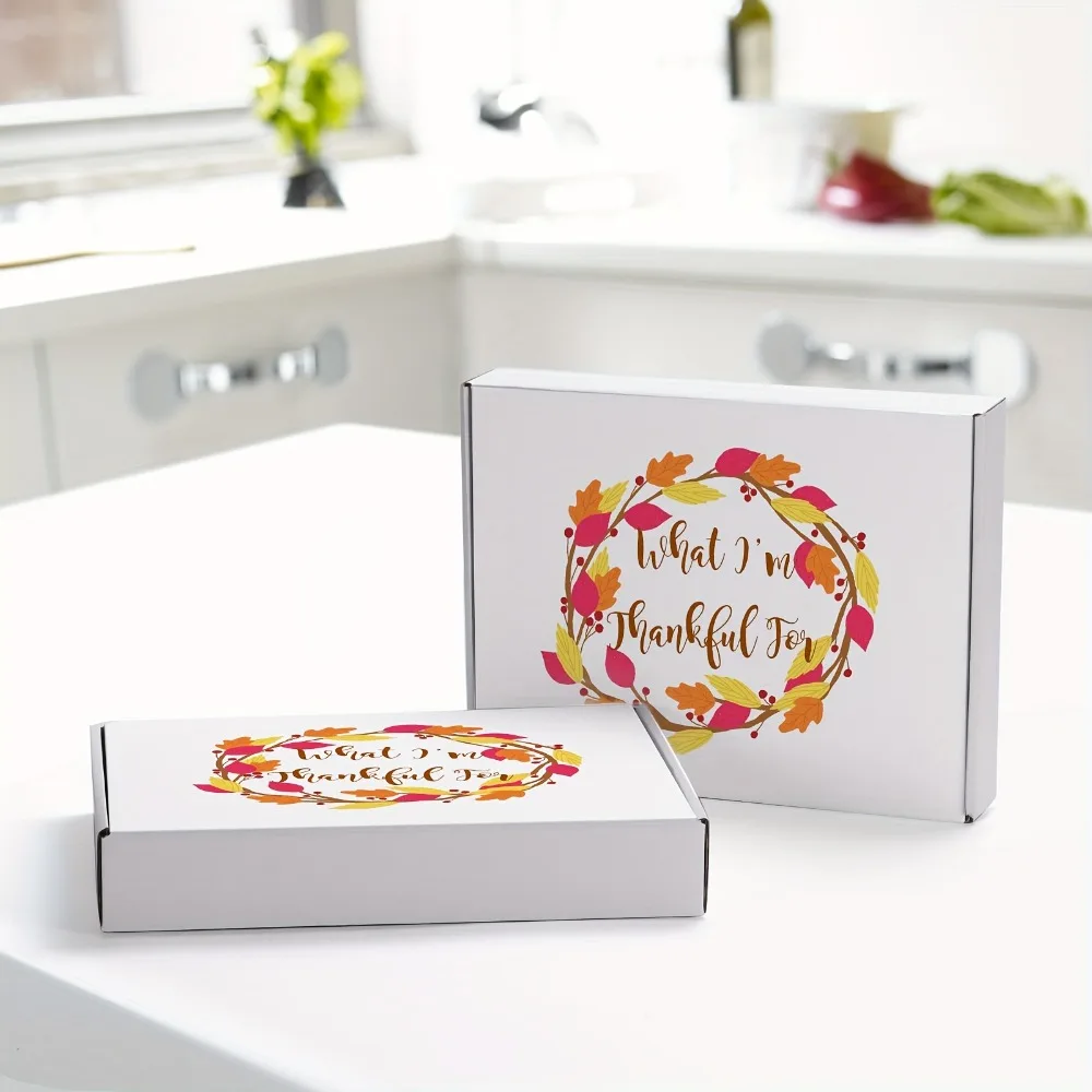 

25pcs White Cardboard Shipping Boxes12x9x2in-Sturdy Gift Business Packaging Boxes with Autumn Leaf Design for Mailing or Storage