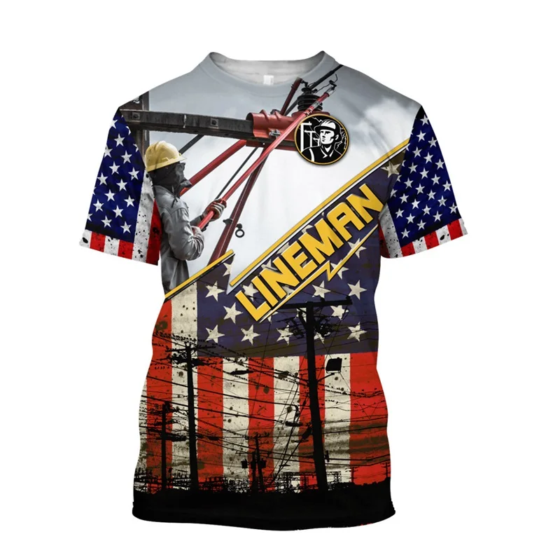 Men's Electrician Graphic T Shirt Summer Short Sleeve Crew Neck Tshirts Clothes Mens Cosplay Electrician Tee Shirts Streetwear