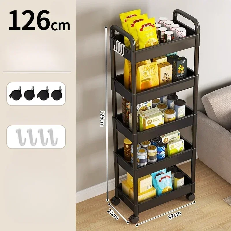 2025 Household Multi-layer Small Cart Storage Rack Floor To Floor Kitchen Bedroom Bathroom Storage Rack Storage Rack With Wheels image 2