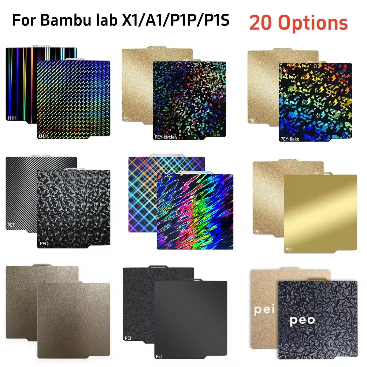 

Сборная пластина для Bambu Lab X1 P1P A1 PEI Sheet PEO H1H Smooth X1C PET Carbon Sheet PEI для Bamboo lab x1c Bambulabs P1s a1 Plate