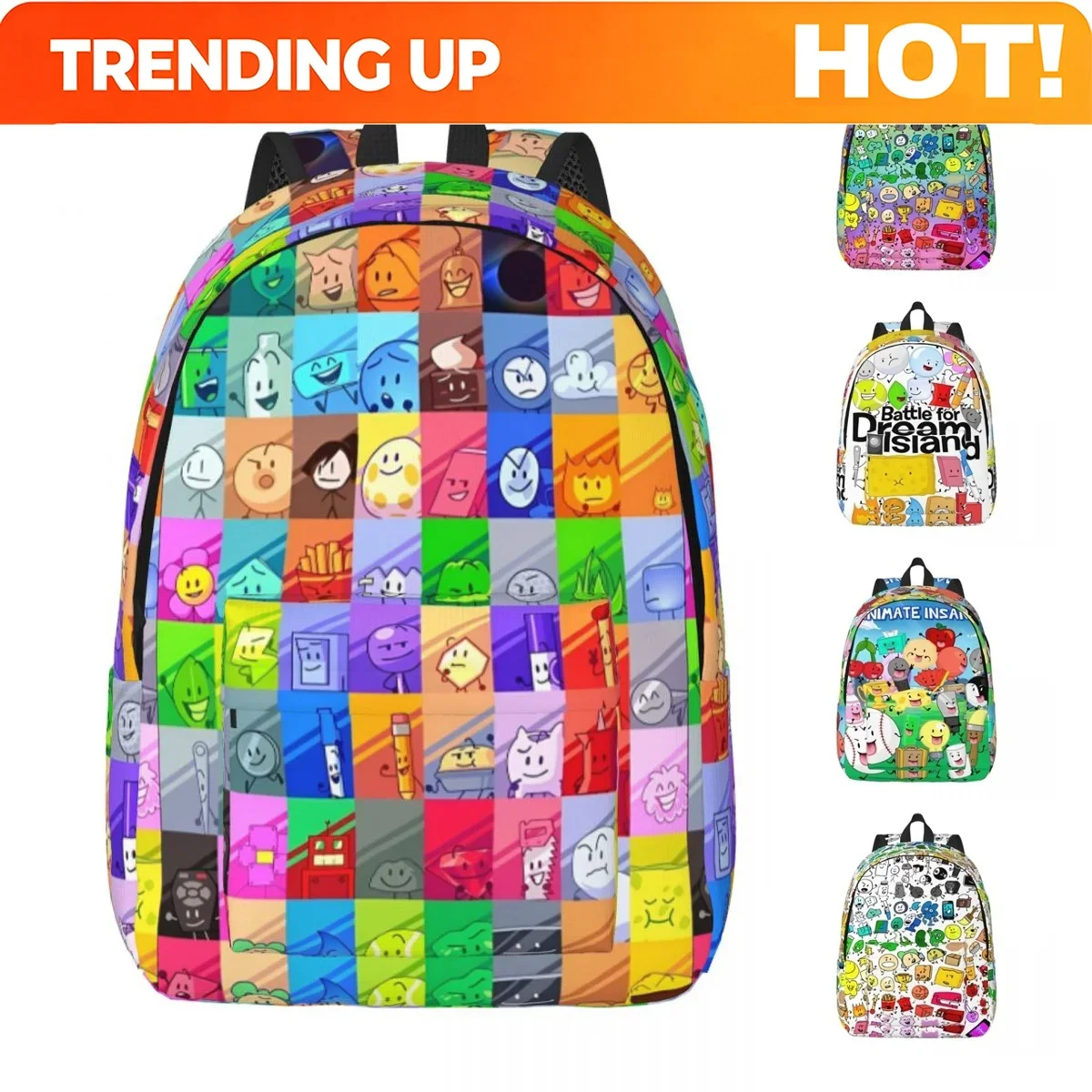 Custom Bag BFDI Inanimate Insanity Characters Casual Backpack Lightweight School Hiking Travel Battle Daypack Men Women Laptop C