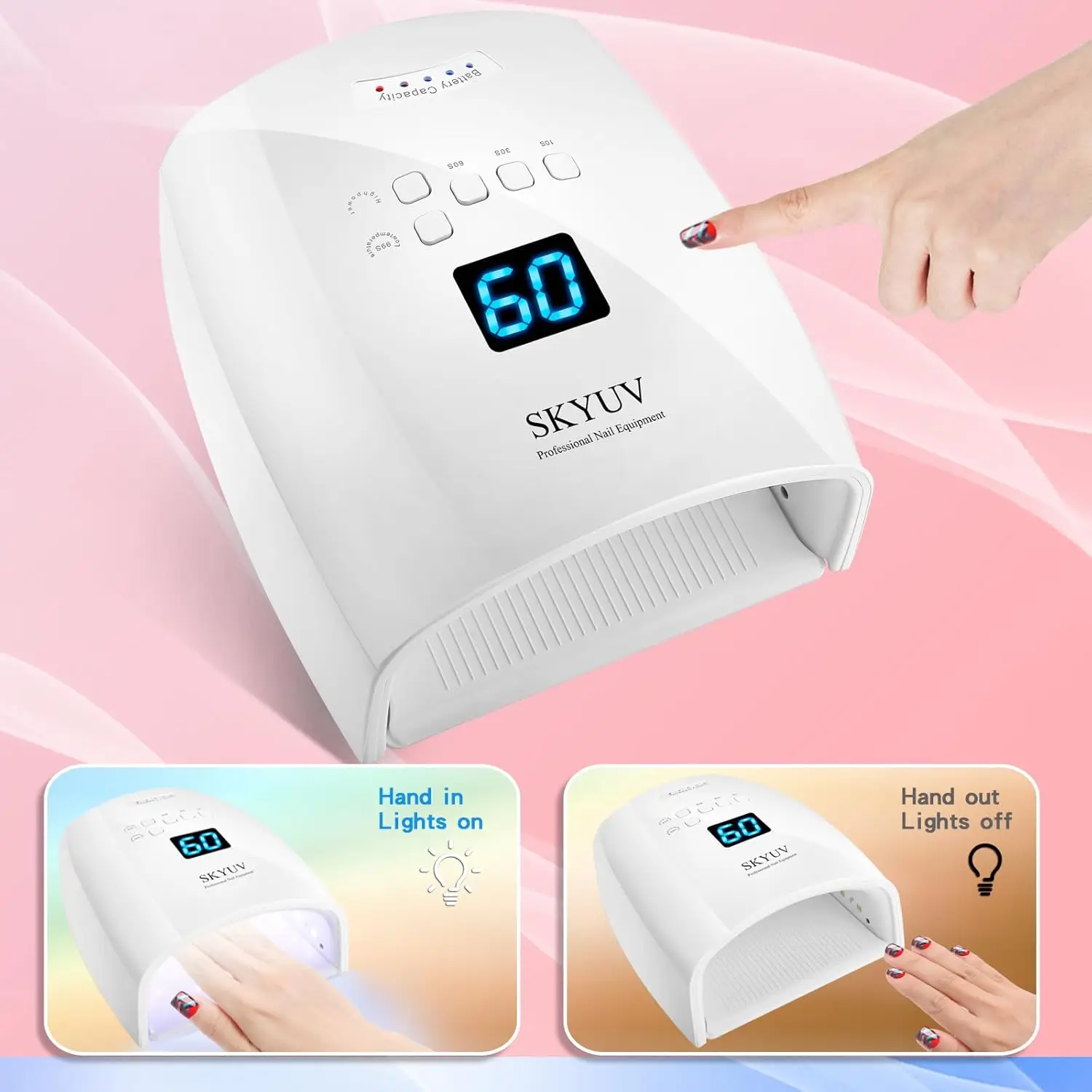 Akumulatorowa, szybkoschnąca lampa UV LED do paznokci z czujnikiem automatycznym, profesjonalna lampa do lakierów hybrydowych do paznokci u rąk i nóg.