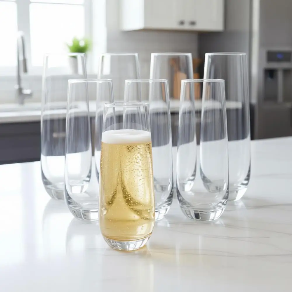 

Set of 8 Stem Champagne Glasses, Crystal Glass Cups, Cocktail Glass Set - Great for Parties, Weddings and All Occasions