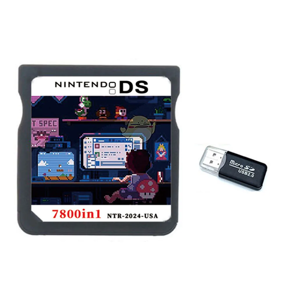 Cartucho de videojuegos 7800 en 1 con lector de tarjetas TF, compatible con NDS, 3DS, 2DS, NDSL, simulación, GBA, GBC, FC, MD
