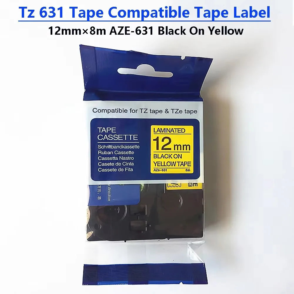 

NEW Tz 631 Tape Compatible Aze-631 BLACK ON Yellow Label Tape 12mm Labeling Ribbon For Ptouch Label Maker PTH110PT 10PCS