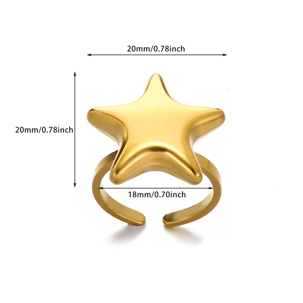 Fashion Star Heart Open Ring For Women Gold Color Stainless Steel Geometric Ring Bohemian Jewelry Gift