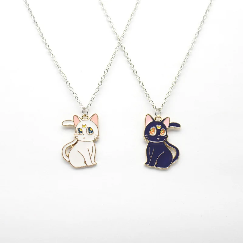 Fashion Sailor Moon Cat Pendant Necklace for Women Cute Anime Geometry Titanium Steel Couple Sweater Chain Jewelry Lover Gifts