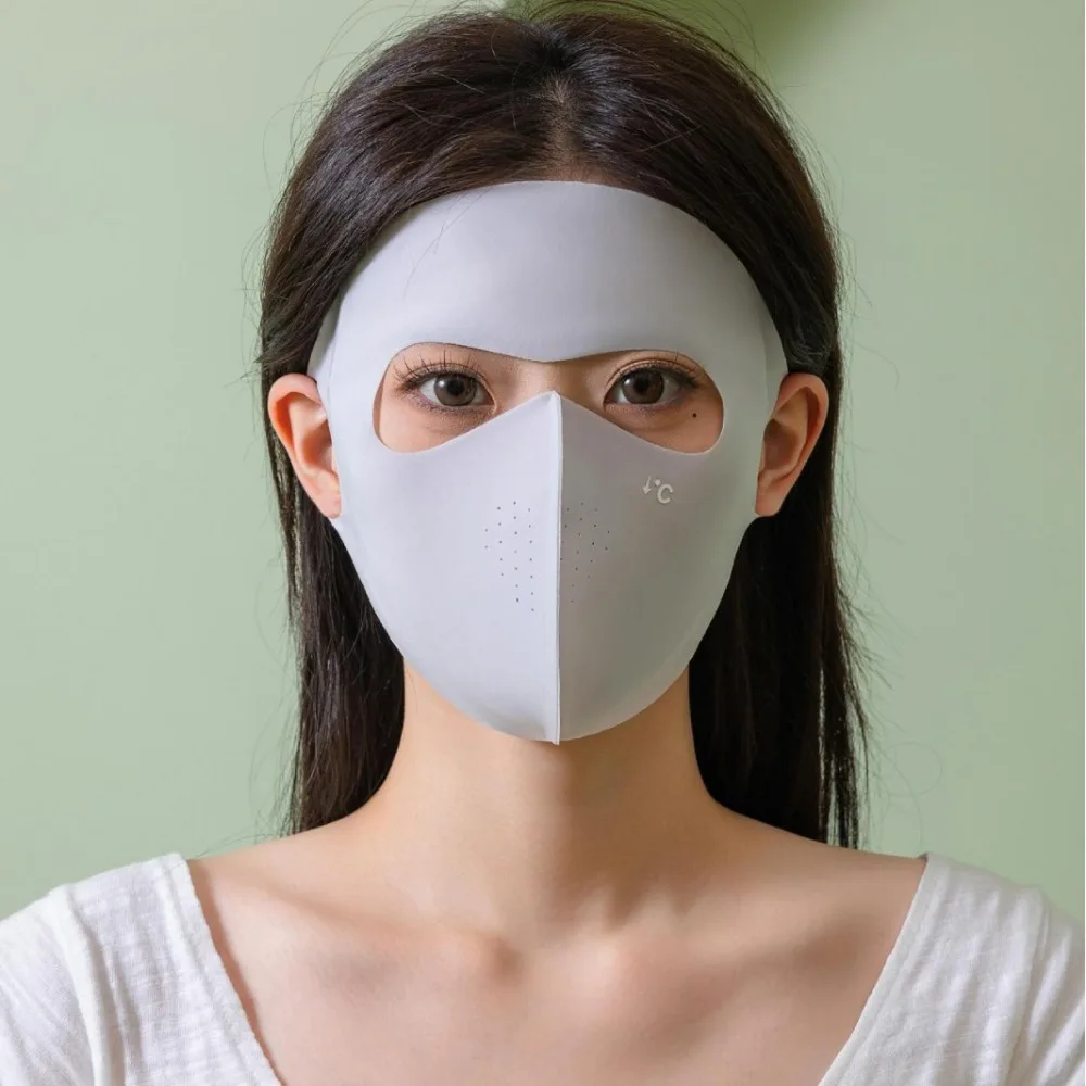 

Polyester UPF50+ Sunscreen Mask Breathable Small Hole Ice Silk Face Clothing Pure Color Traceless UV Protection Mask Boys