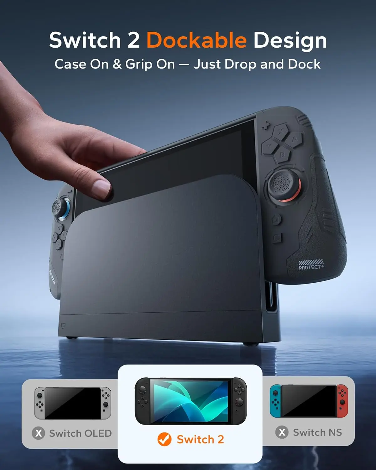 Switch 2 Case, Split Dockable Protective Case with Front Cover, Ergonomic Thick Silicone Joycon Grips,Hard PC Shell for Switch 2
